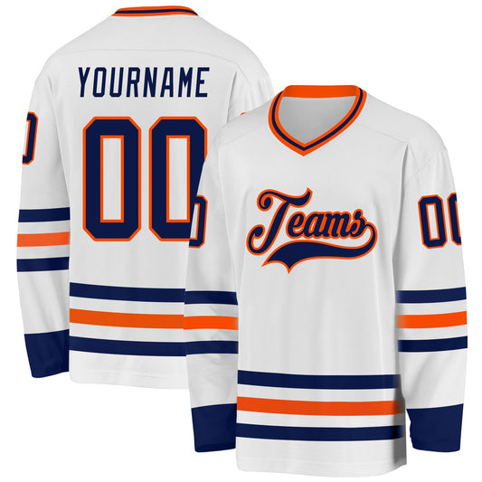 Custom White Navy-Orange Hockey Jersey - Main View