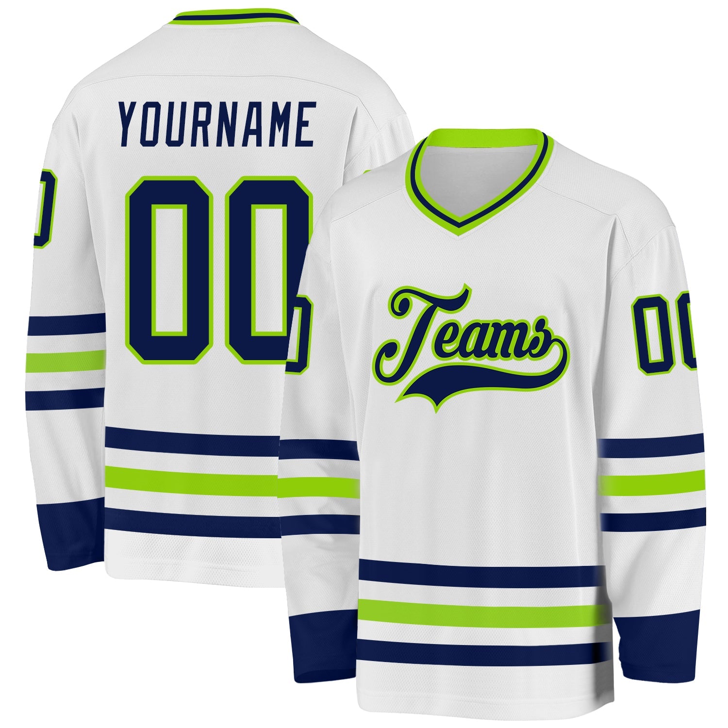 Custom White Navy-Neon Green Hockey Jersey - Main View