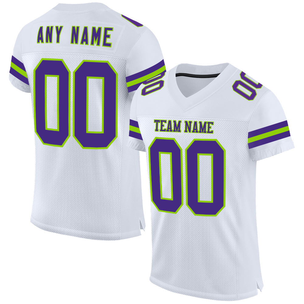 Custom White Purple-Neon Green Mesh Authentic Football Jersey - Main View
