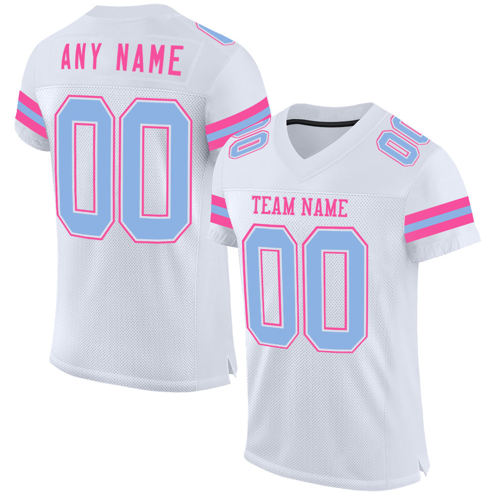 Custom White Light Blue-Pink Mesh Authentic Football Jersey - Main View