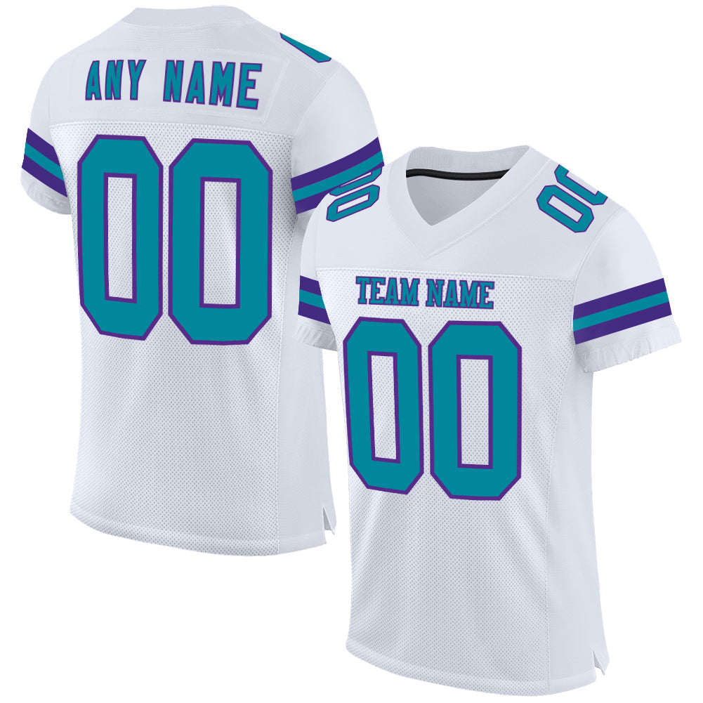 Custom White Teal-Purple Mesh Authentic Football Jersey - Main View