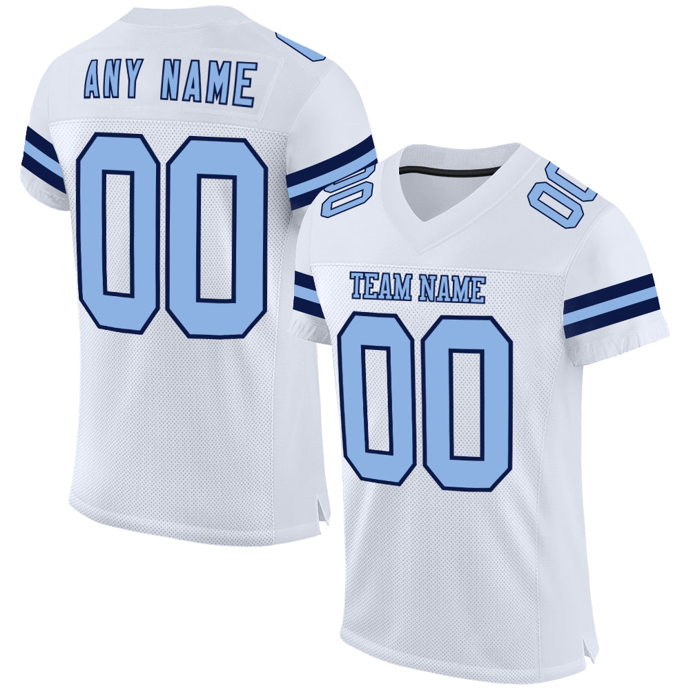 Custom White Light Blue-Navy Mesh Authentic Football Jersey - Main View