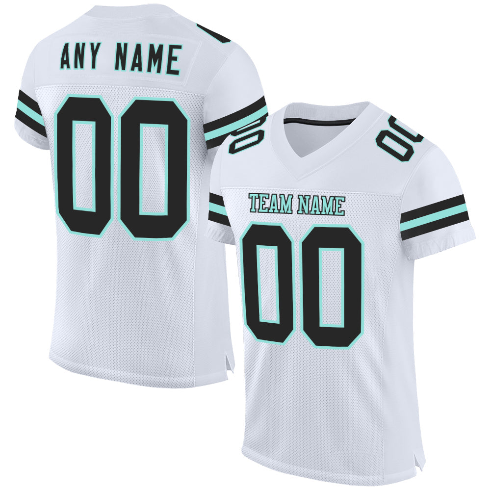 Custom White Black-Ice Blue Mesh Authentic Football Jersey - Main View