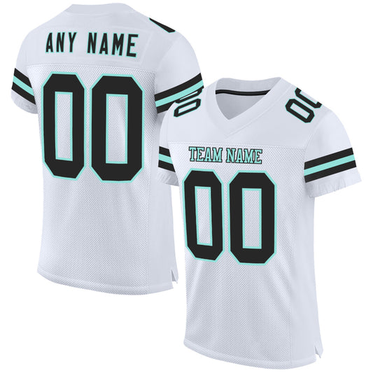 Custom White Black-Ice Blue Mesh Authentic Football Jersey - Main View