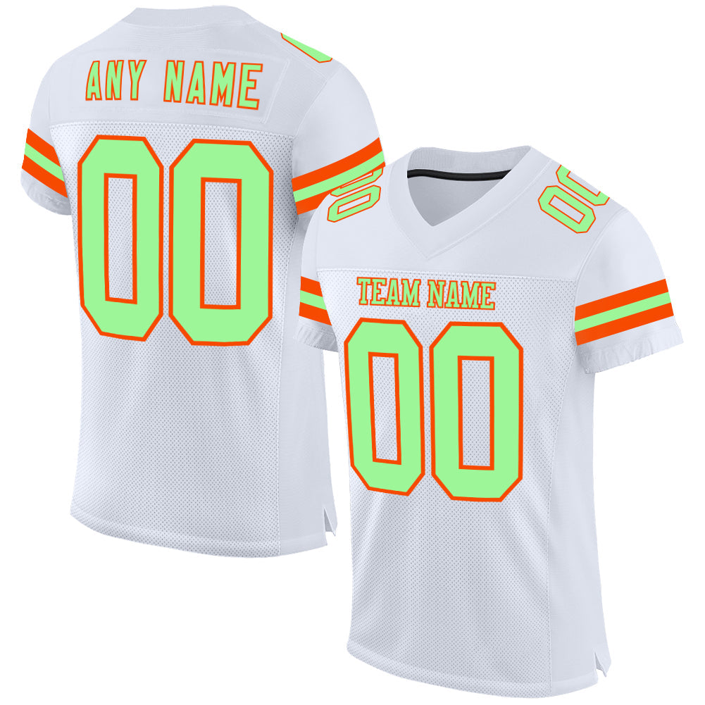 Custom White Pea Green-Orange Mesh Authentic Football Jersey - Main View