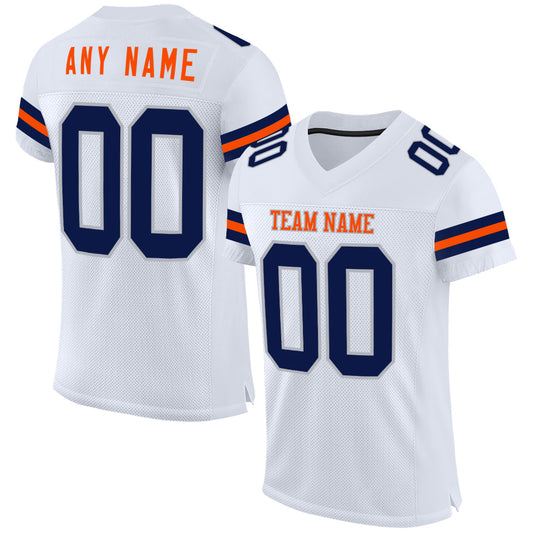 Custom White Navy Gray-Orange Mesh Authentic Football Jersey - Main View