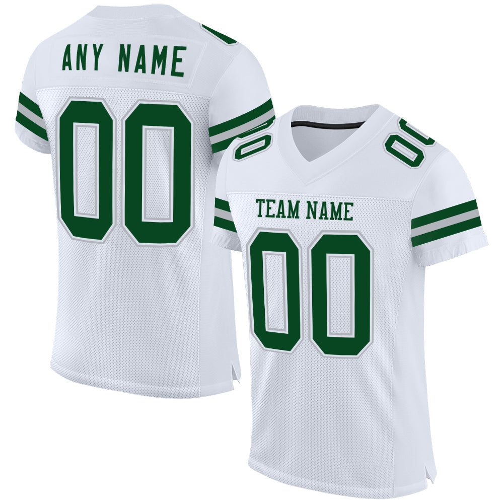 Custom White Green-Gray Mesh Authentic Football Jersey - Main View