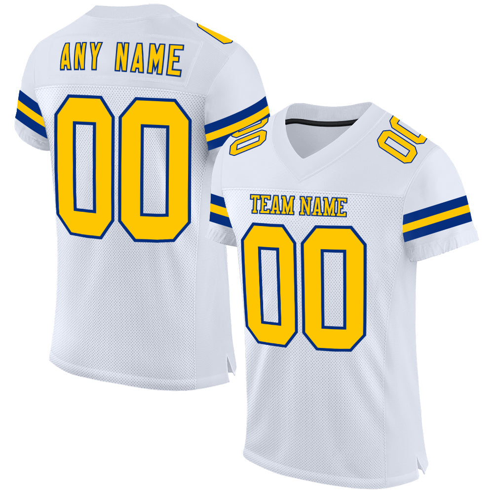 Custom White Yellow-Royal Mesh Authentic Football Jersey - Main View