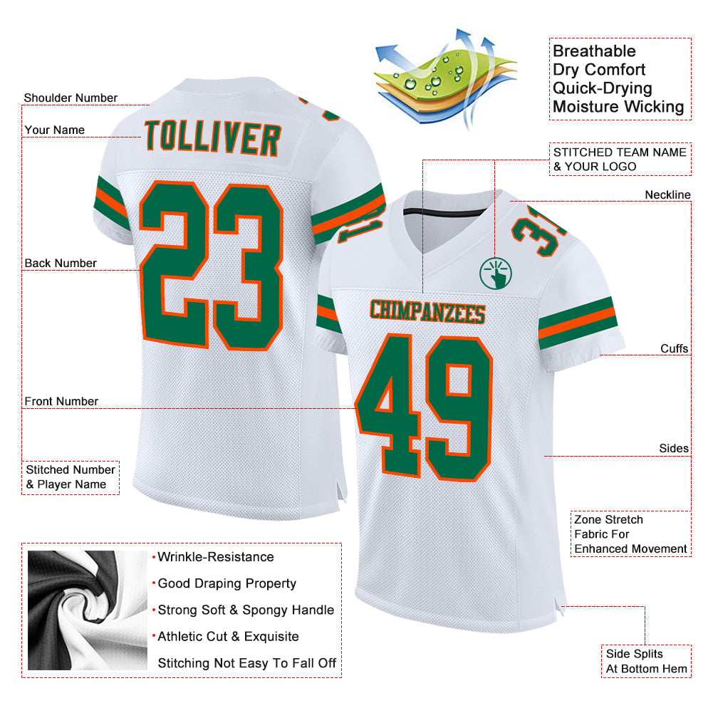 Custom White Kell Green-Orange Mesh Authentic Football Jersey view 2