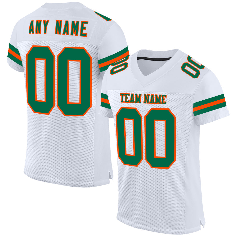 Custom White Kell Green-Orange Mesh Authentic Football Jersey - Main View