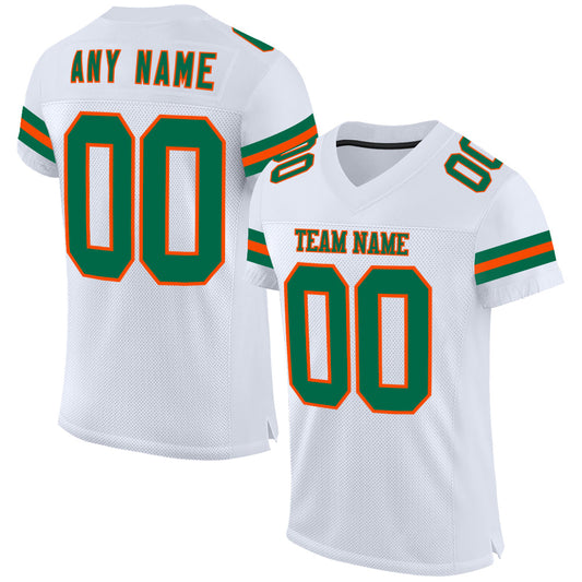 Custom White Kell Green-Orange Mesh Authentic Football Jersey - Main View
