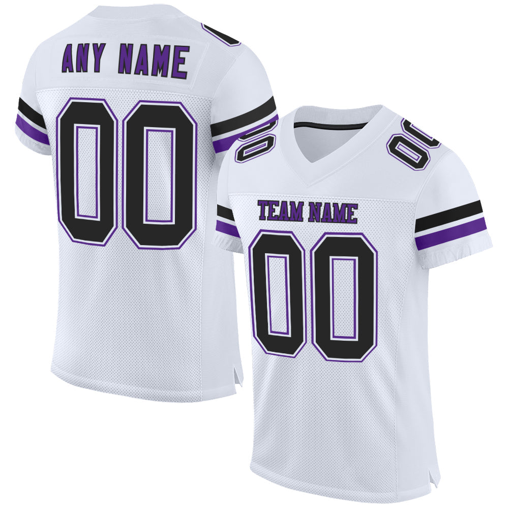 Custom White Black-Purple Mesh Authentic Football Jersey - Main View