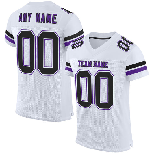 Custom White Black-Purple Mesh Authentic Football Jersey - Main View