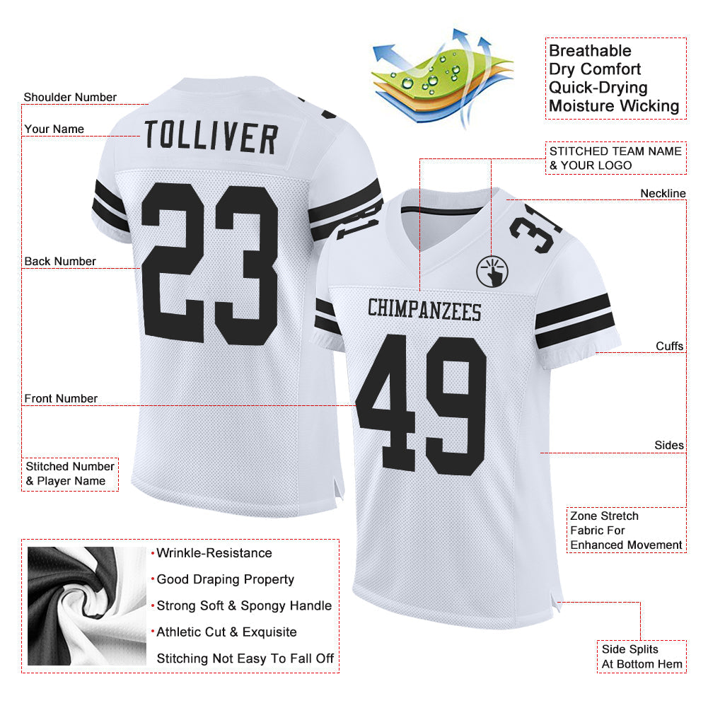 Custom White Black Mesh Authentic Football Jersey view 2