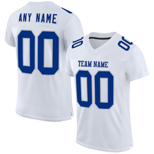 Custom White Royal-Gray Mesh Authentic Football Jersey - Main View
