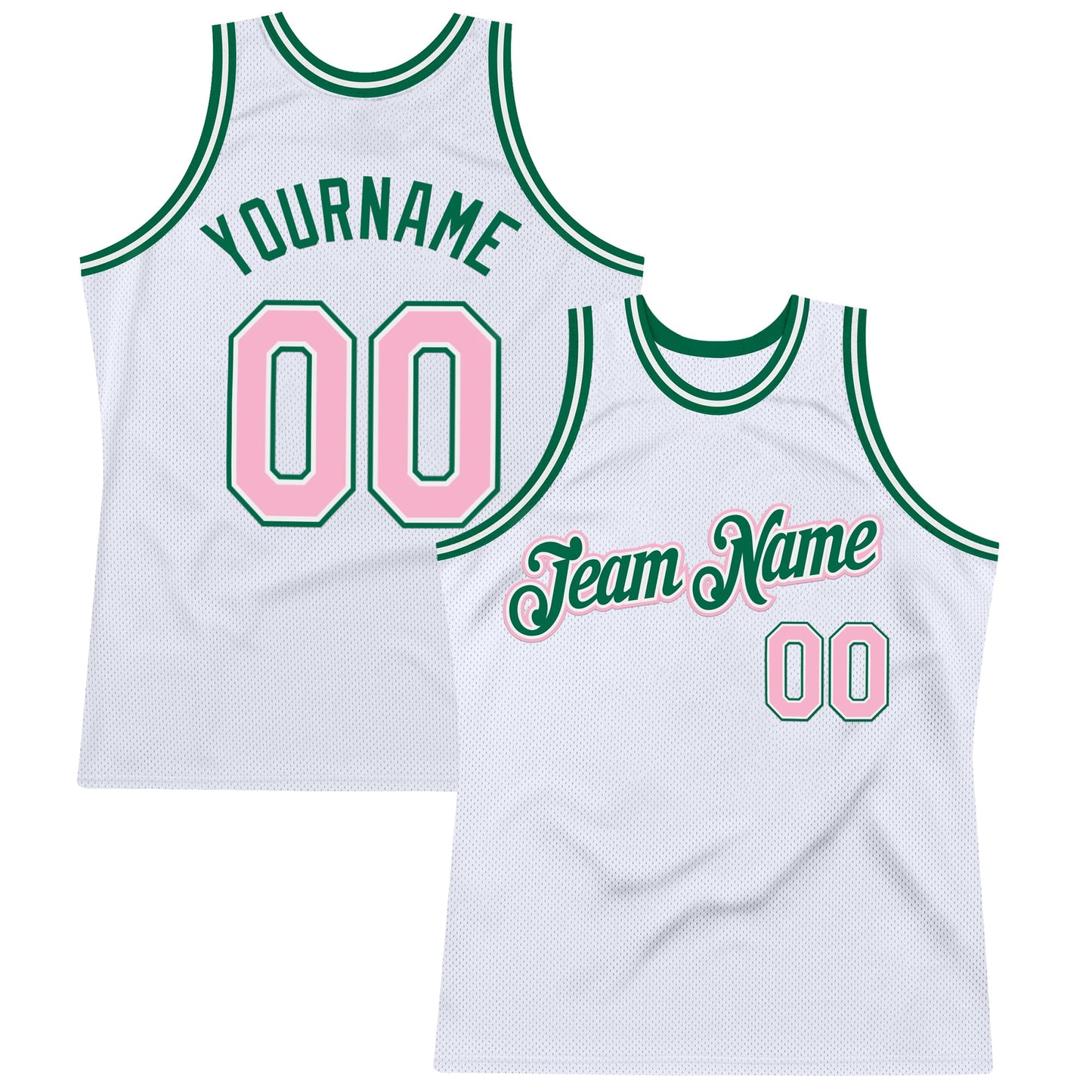Custom White Light Pink-Kelly Green Authentic Throwback Basketball Jersey - Main View