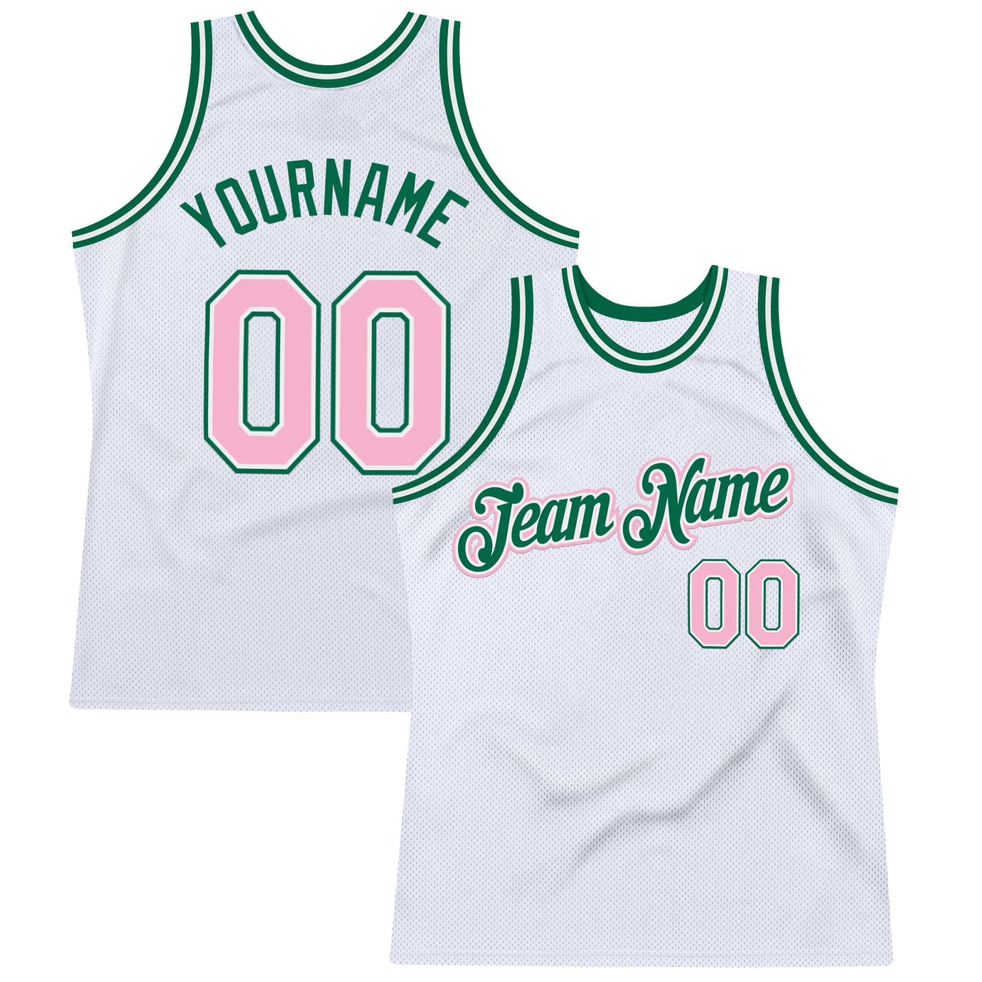 Custom White Light Pink-Kelly Green Authentic Throwback Basketball Jersey - Main View