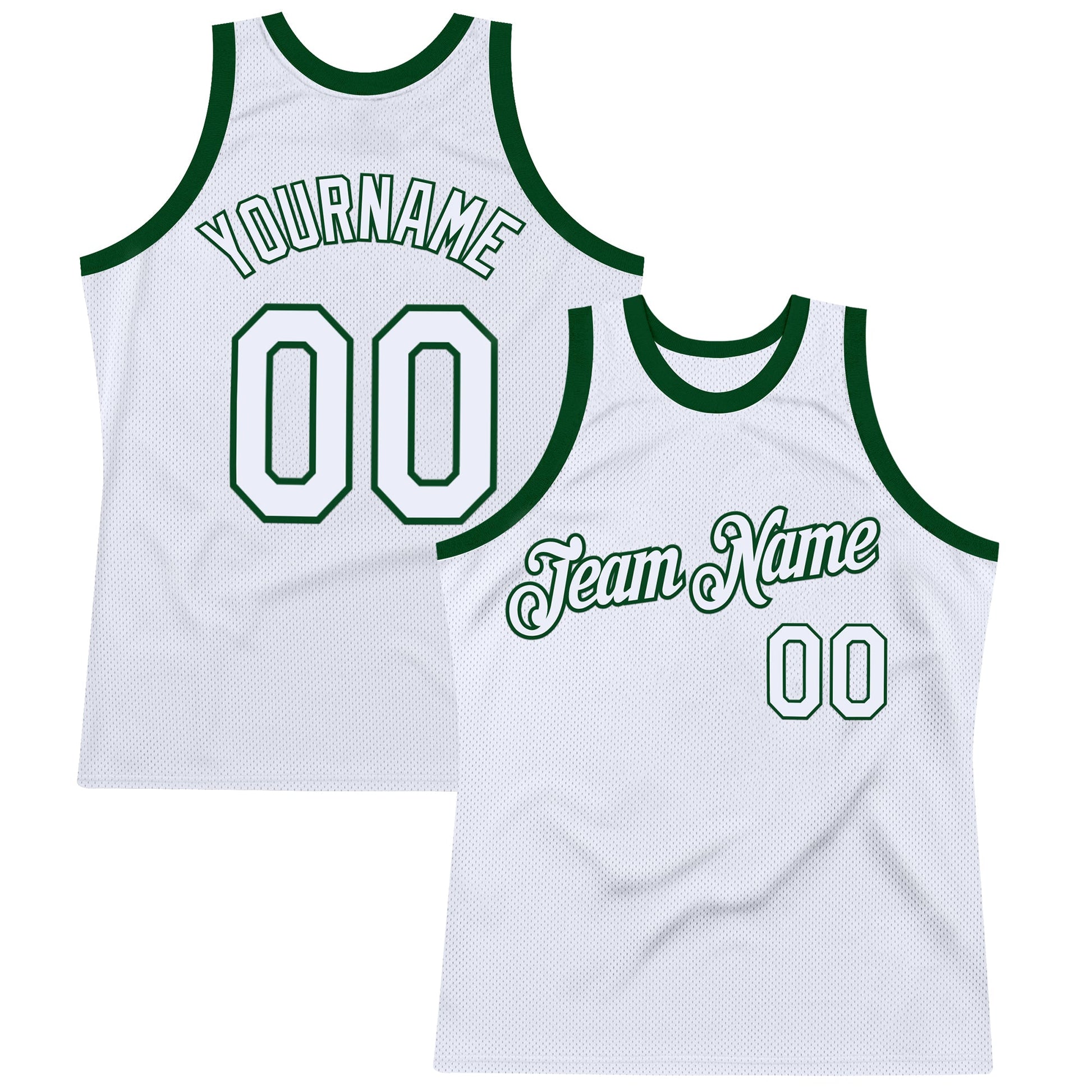 Custom White Green Authentic Throwback Basketball Jersey - Main View
