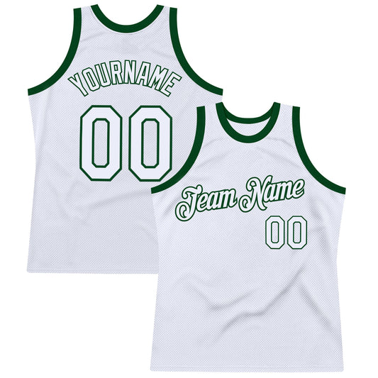 Custom White Green Authentic Throwback Basketball Jersey - Main View