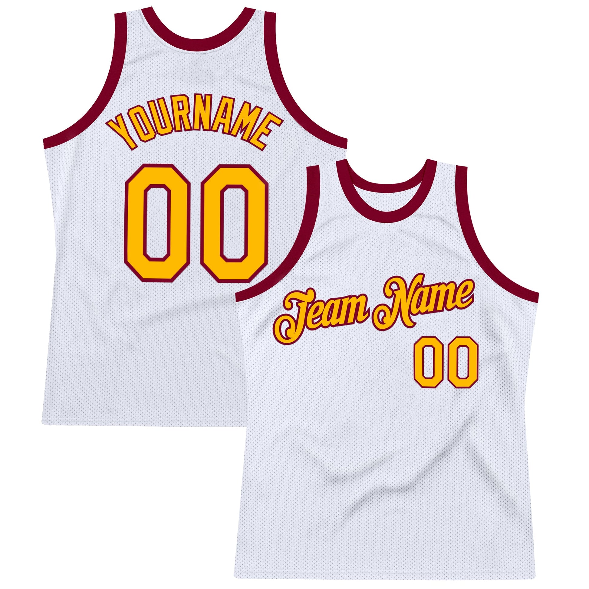 Custom White Gold-Maroon Authentic Throwback Basketball Jersey - Main View