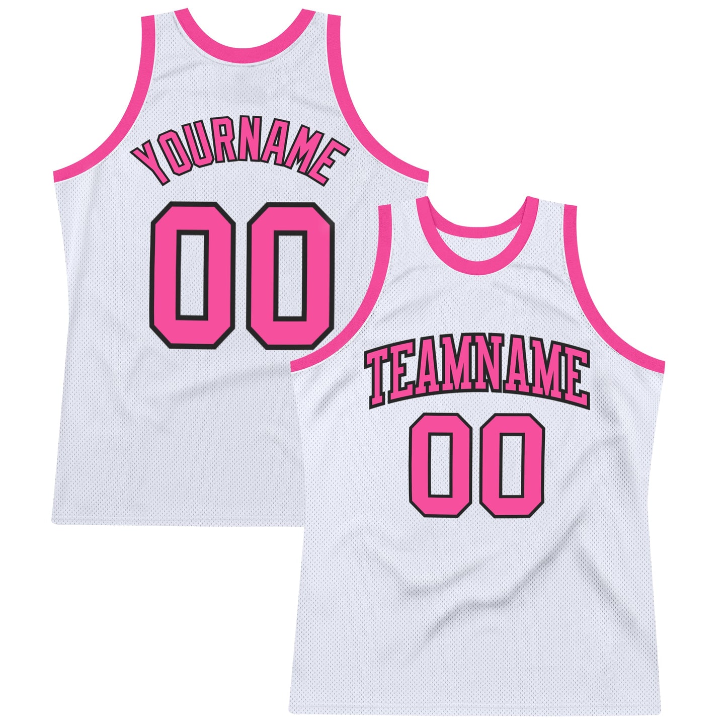 Custom White Pink-Black Authentic Throwback Basketball Jersey - Main View