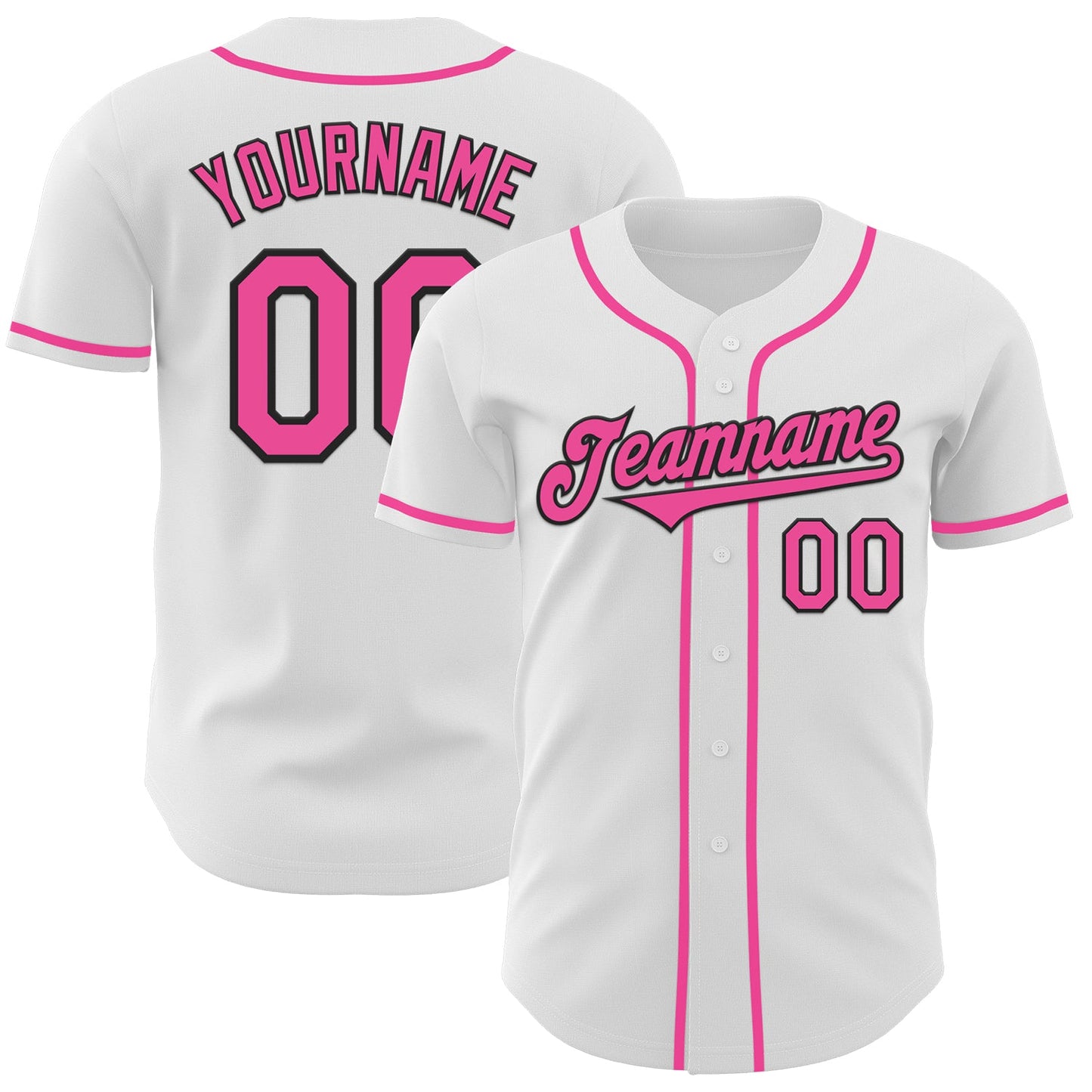 Custom White Pink-Black Authentic Baseball Jersey - Main View