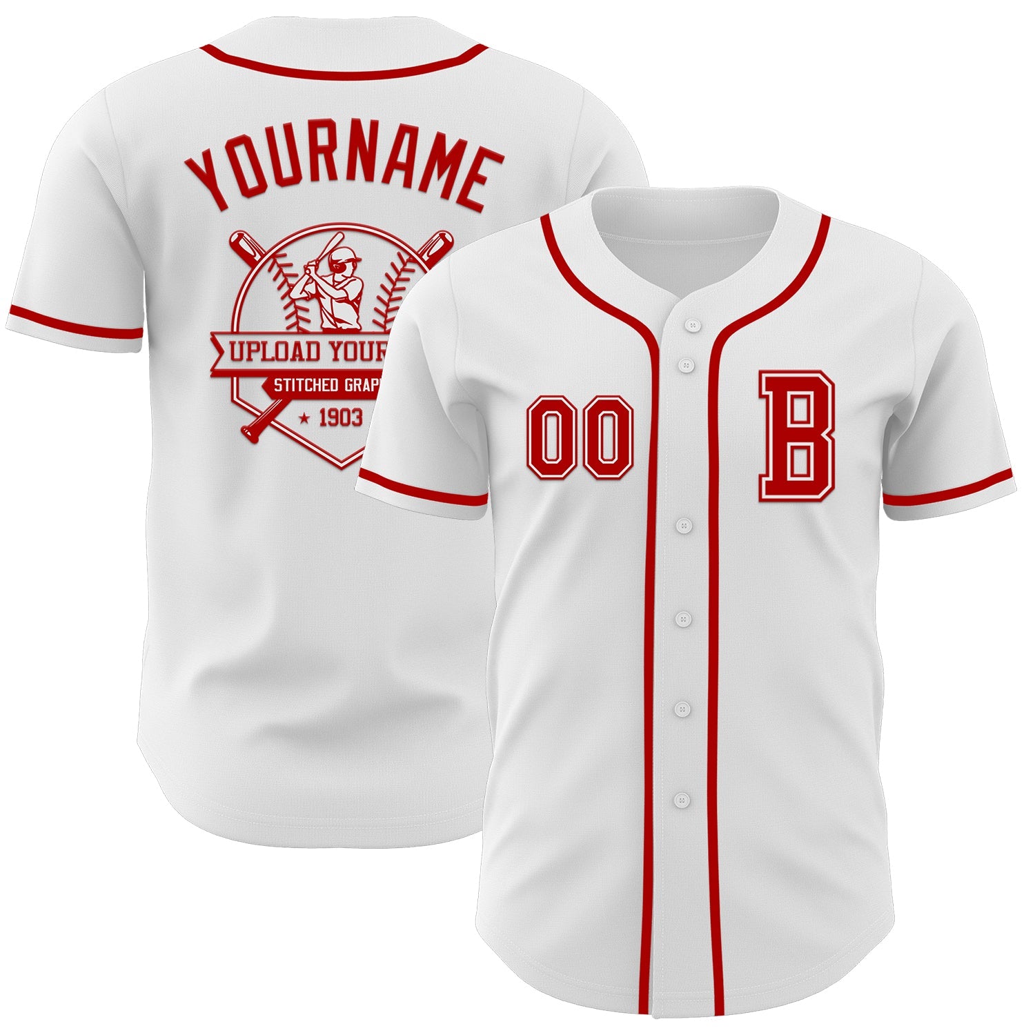 Custom White Red Authentic Baseball Jersey view 5