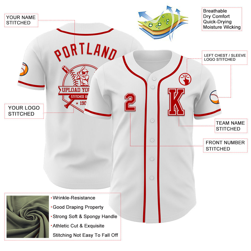 Custom White Red Authentic Baseball Jersey view 6