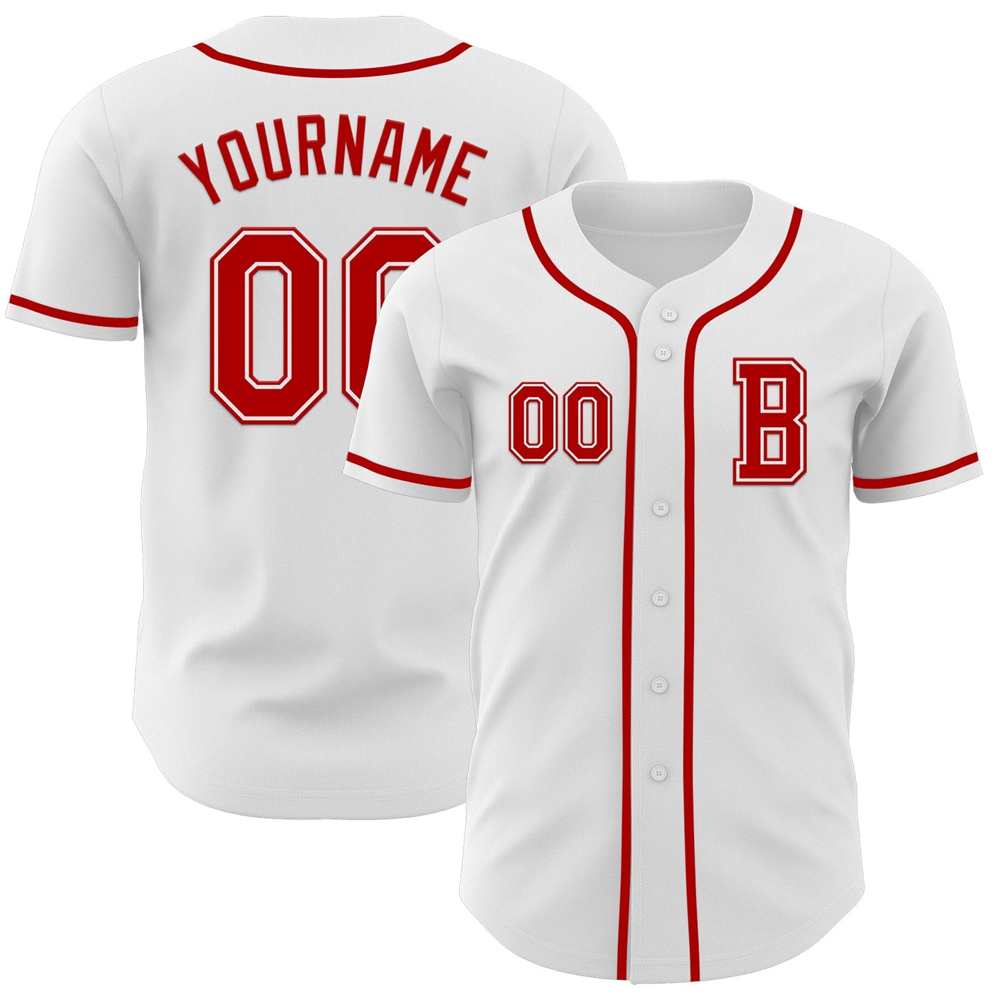 Custom White Red Authentic Baseball Jersey - Main View