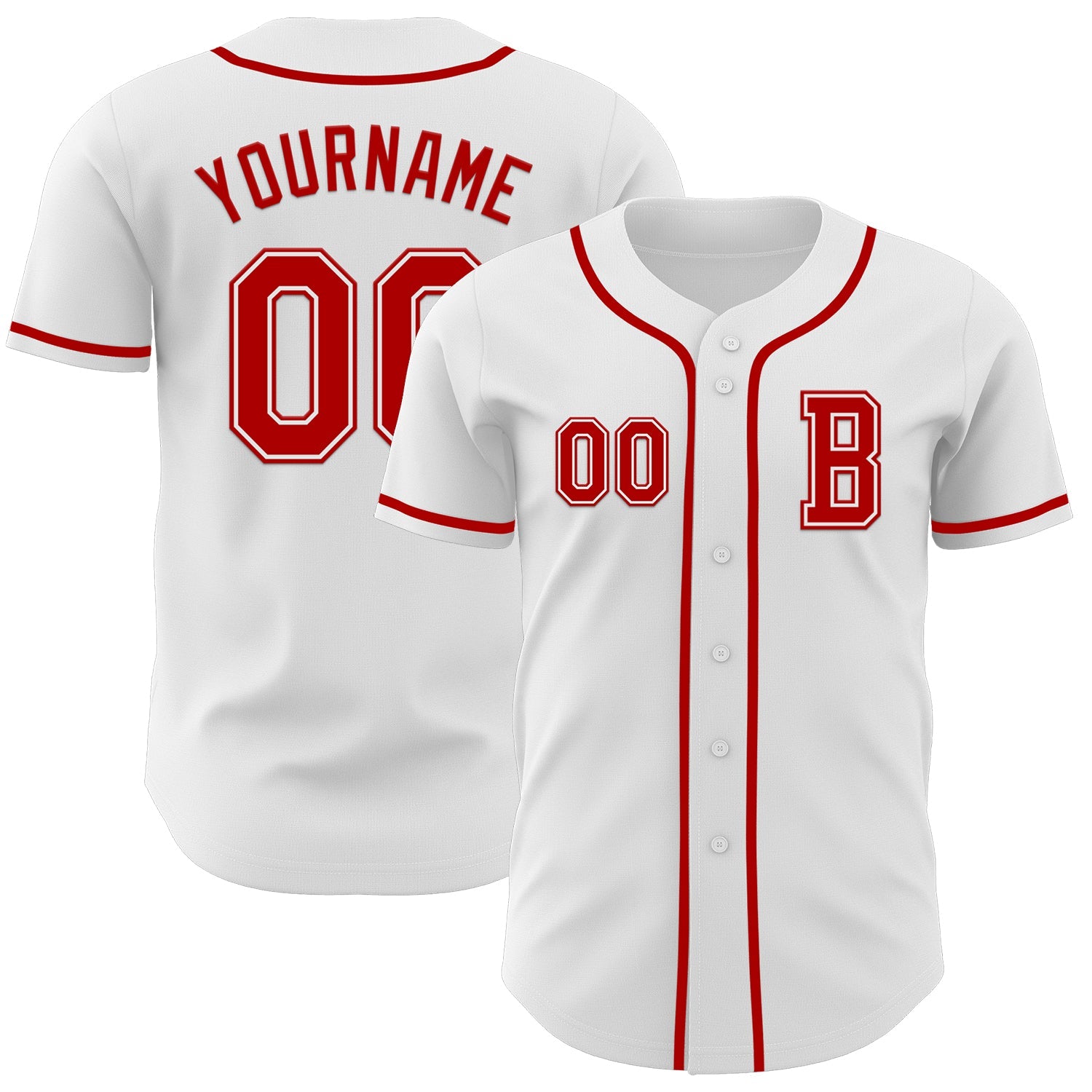 Custom White Red Authentic Baseball Jersey - Main View