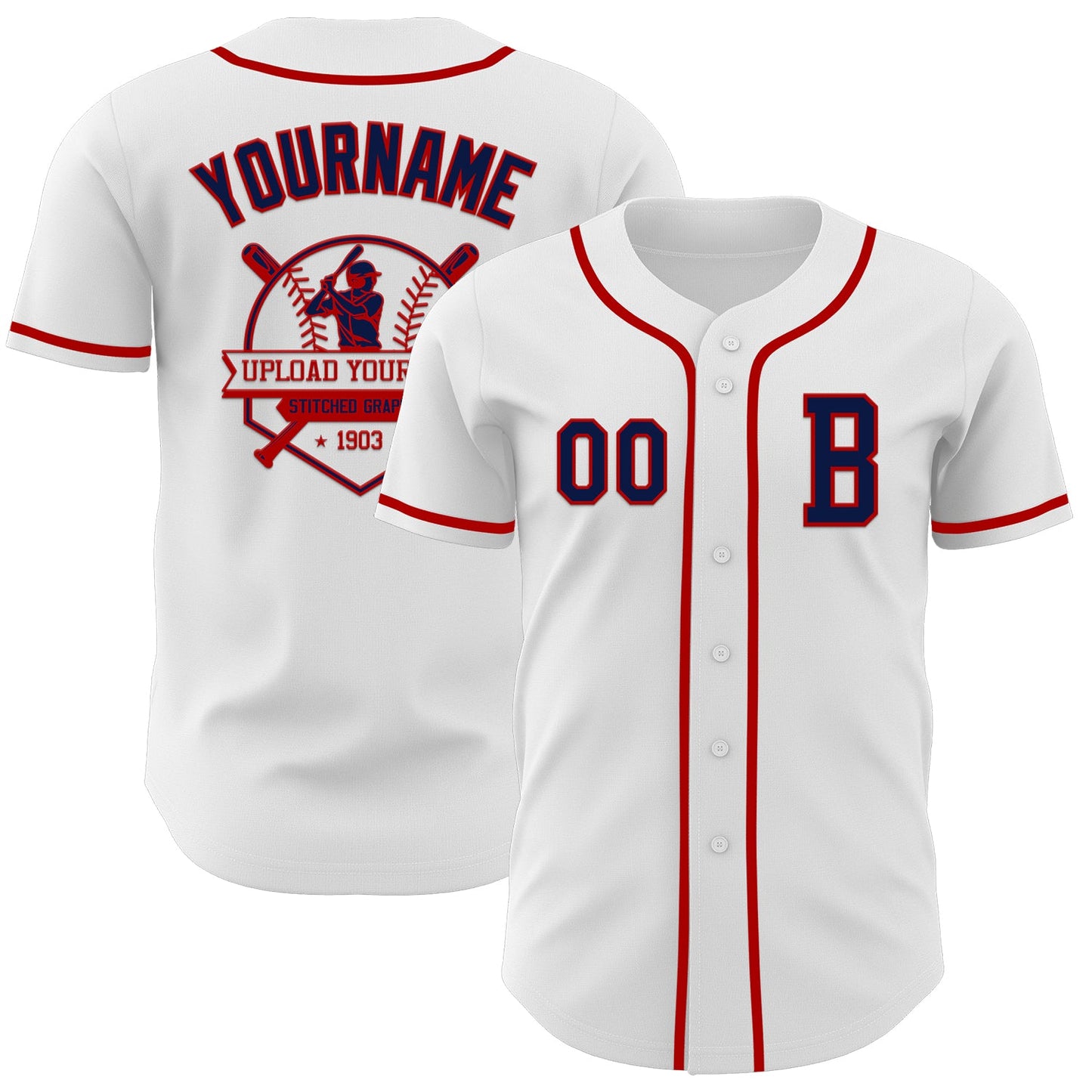 Custom White Navy-Red Authentic Baseball Jersey view 5