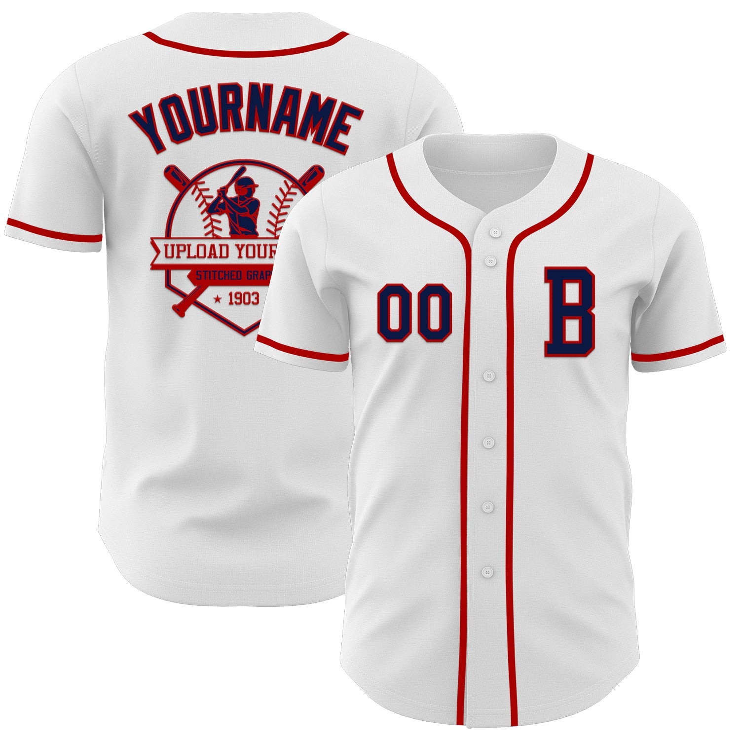 Custom White Navy-Red Authentic Baseball Jersey view 5