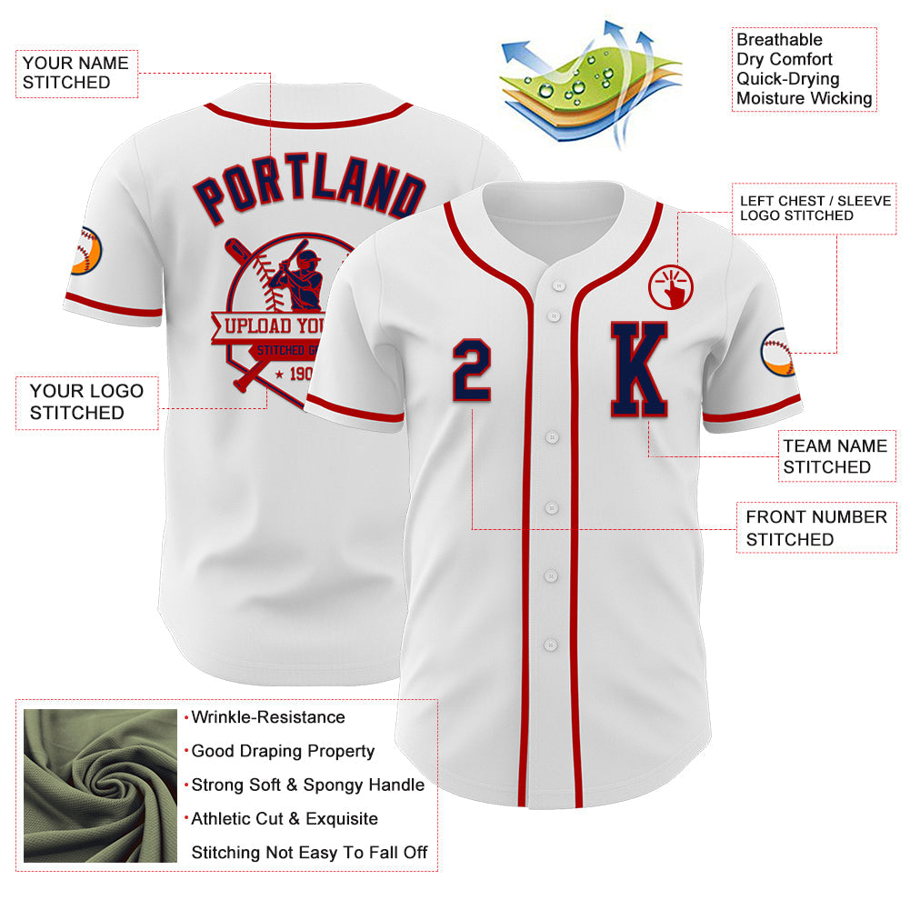 Custom White Navy-Red Authentic Baseball Jersey view 6