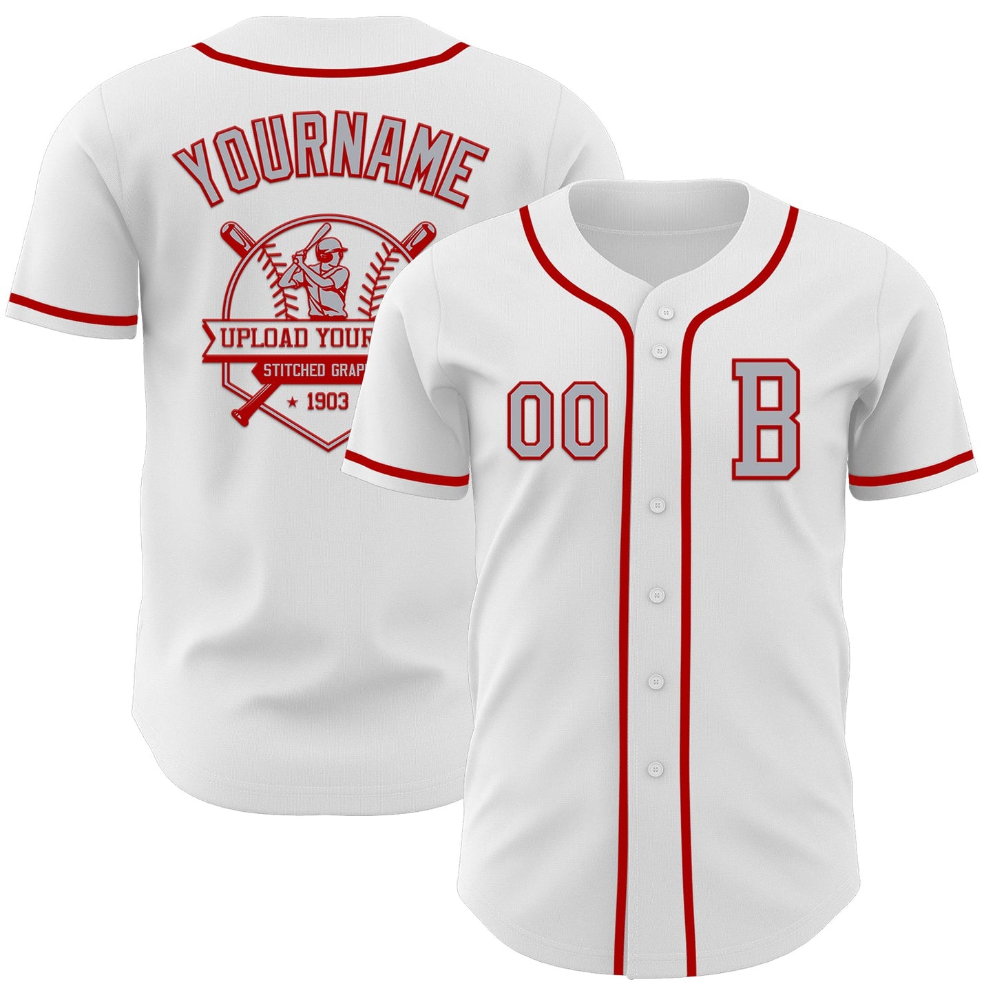 Custom White Gray-Red Authentic Baseball Jersey view 5