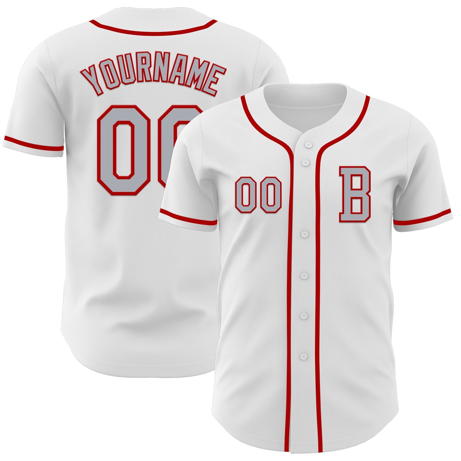 Custom White Gray-Red Authentic Baseball Jersey - Main View