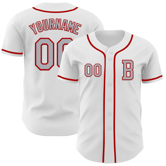 Custom White Gray-Red Authentic Baseball Jersey - Main View
