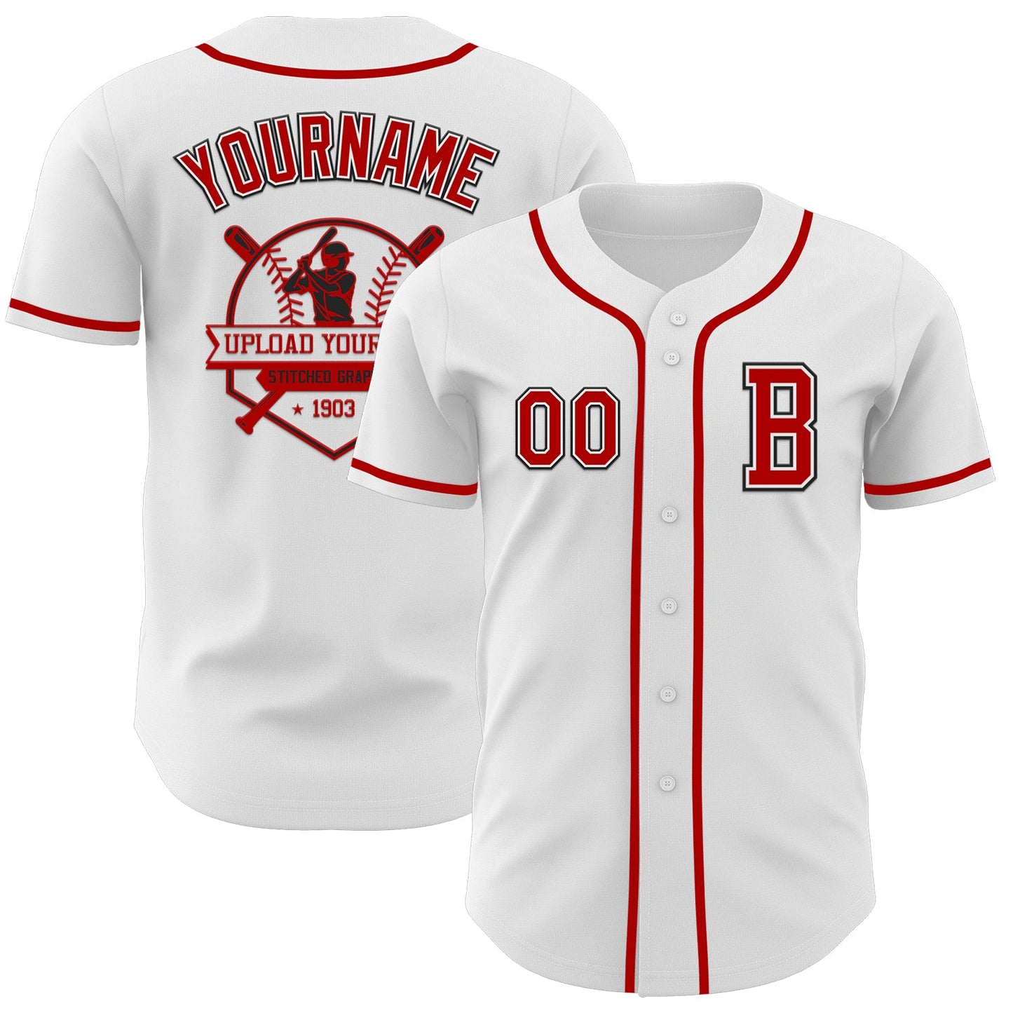 Custom White Red-Black Authentic Baseball Jersey view 5