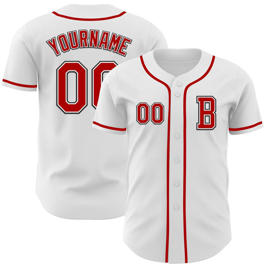 Custom White Red-Black Authentic Baseball Jersey - Main View