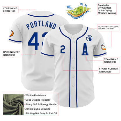 Custom White Royal Authentic Baseball Jersey view 2