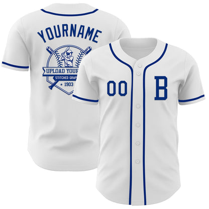 Custom White Royal Authentic Baseball Jersey view 5