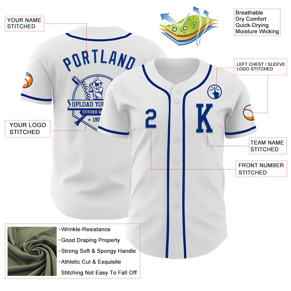 Custom White Royal Authentic Baseball Jersey view 6