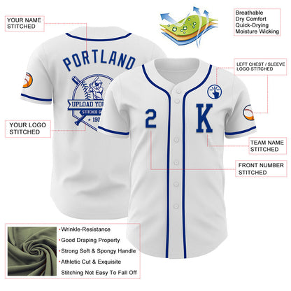 Custom White Royal Authentic Baseball Jersey view 6