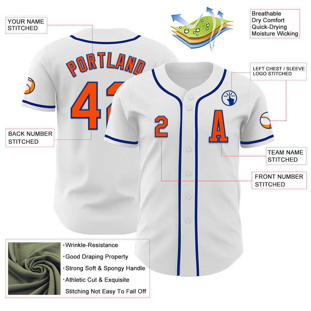 Custom White Orange-Royal Authentic Baseball Jersey view 2