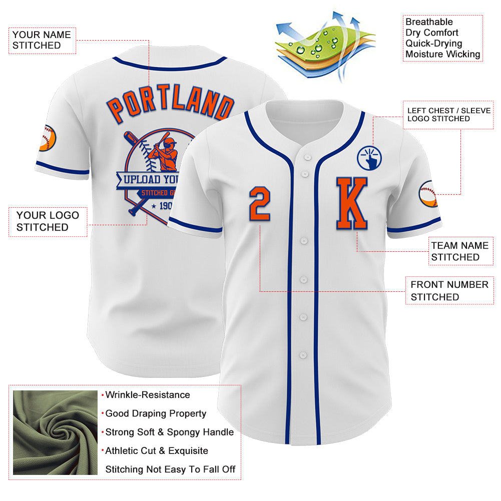 Custom White Orange-Royal Authentic Baseball Jersey view 6