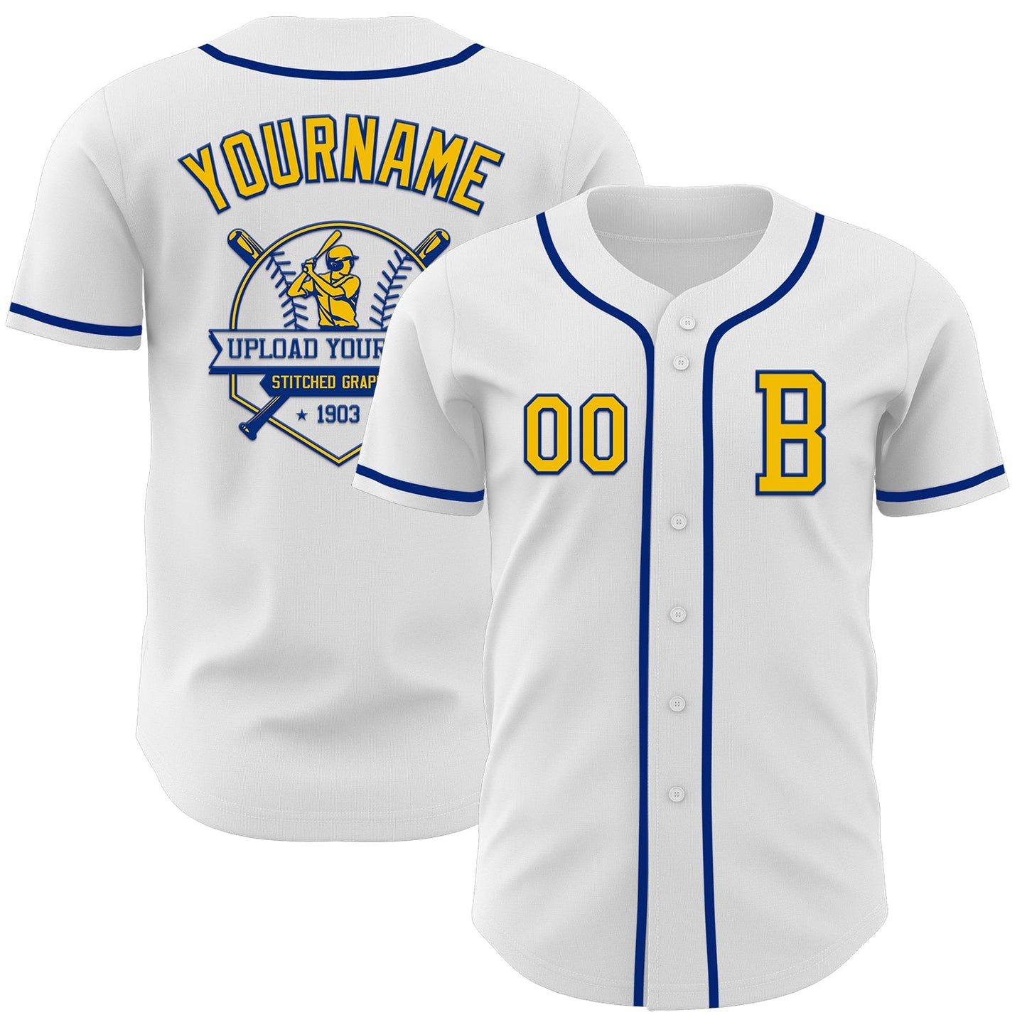 Custom White Yellow-Royal Authentic Baseball Jersey view 5