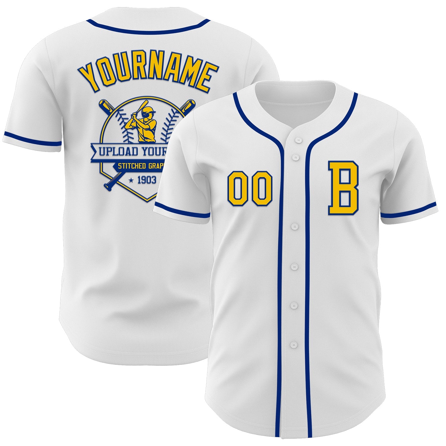Custom White Yellow-Royal Authentic Baseball Jersey view 5