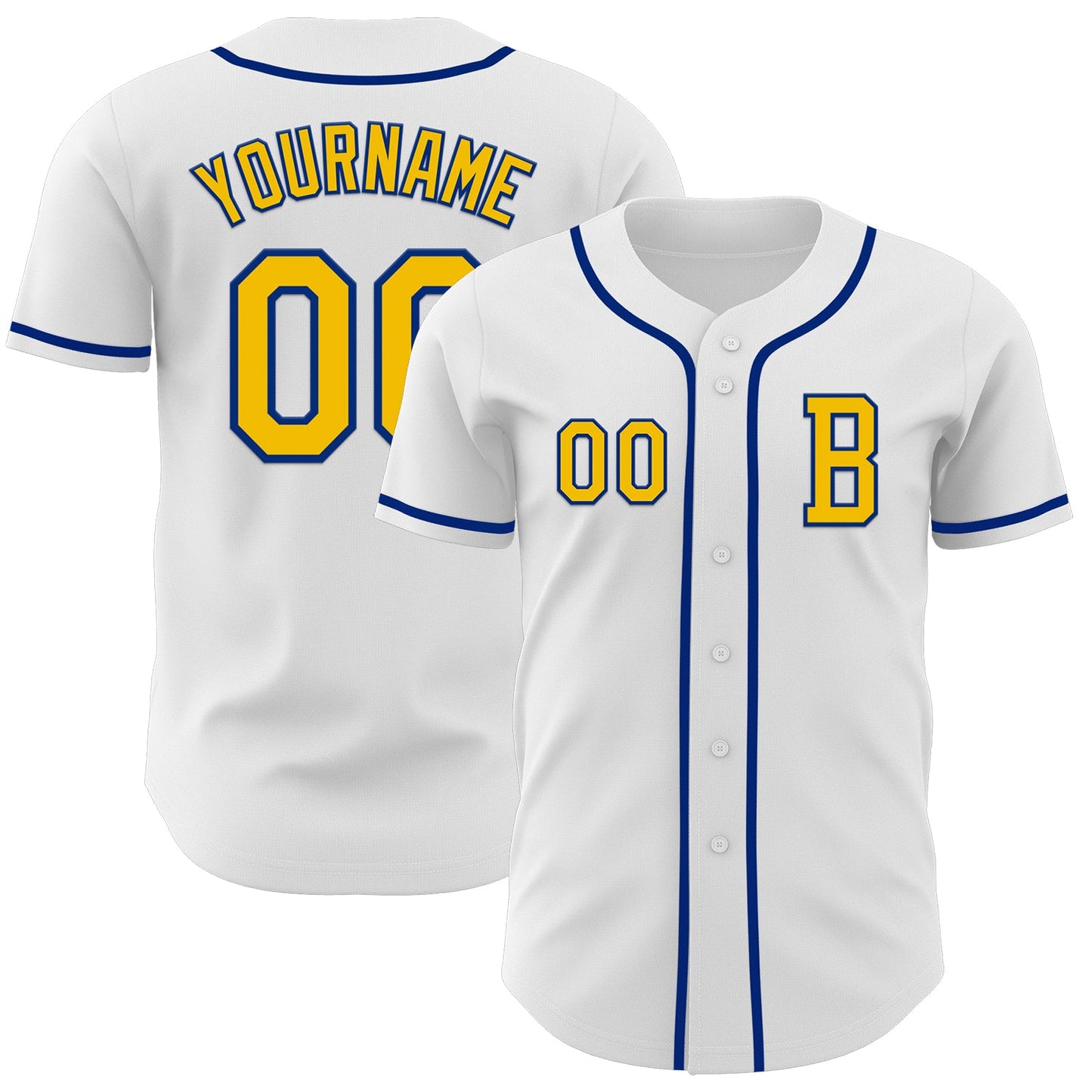 Custom White Yellow-Royal Authentic Baseball Jersey - Main View