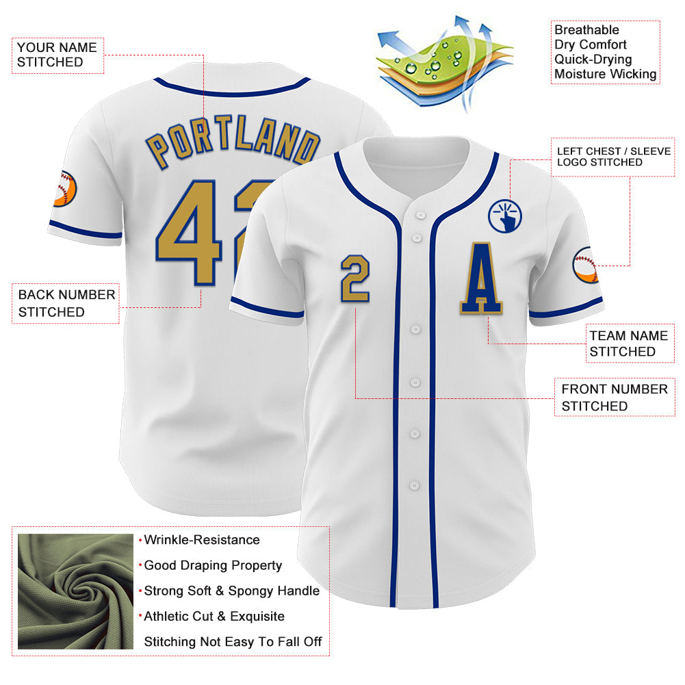 Custom White Old Gold-Royal Authentic Baseball Jersey view 2