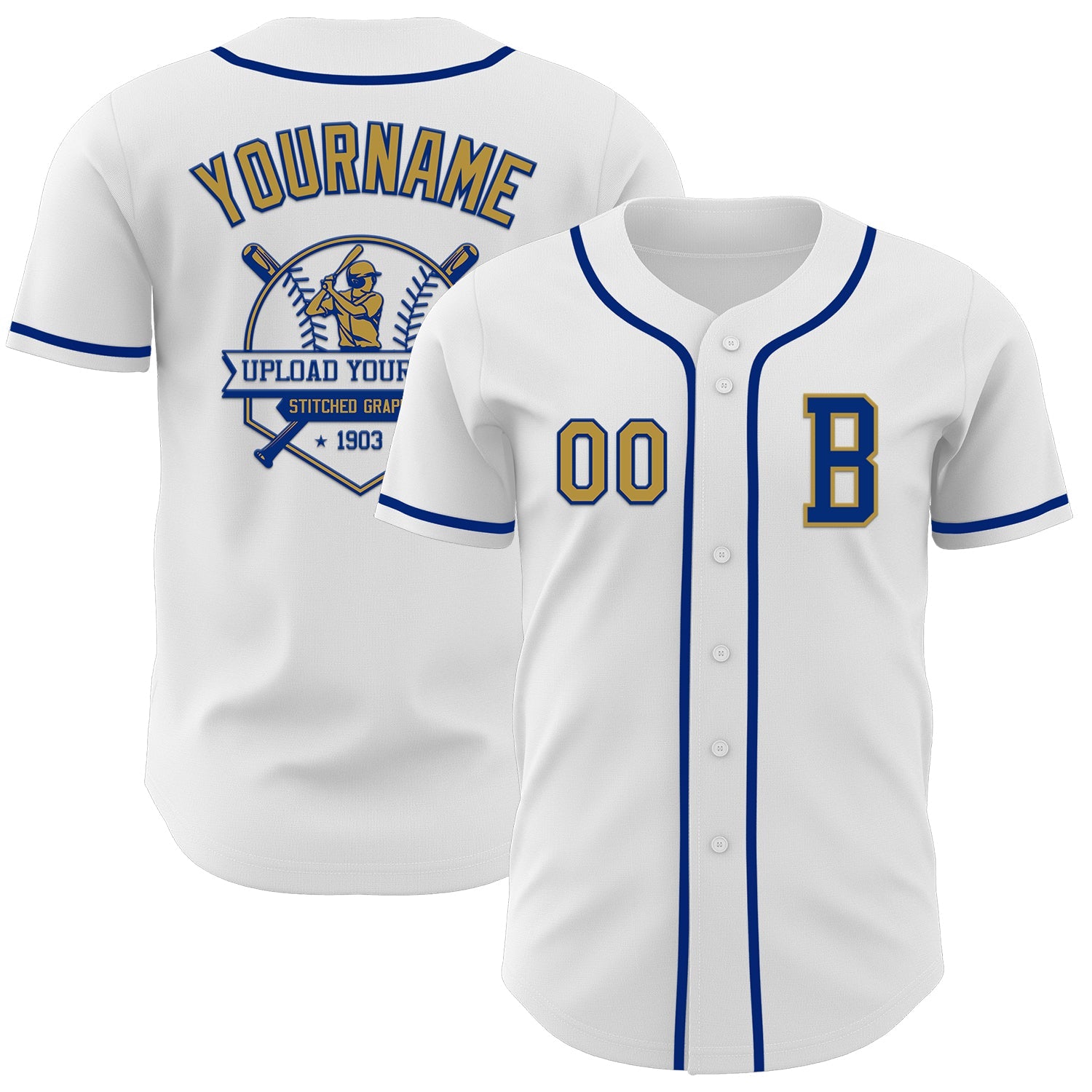 Custom White Old Gold-Royal Authentic Baseball Jersey view 5