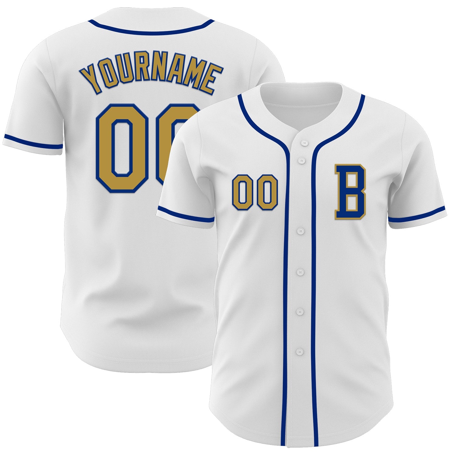 Custom White Old Gold-Royal Authentic Baseball Jersey - Main View